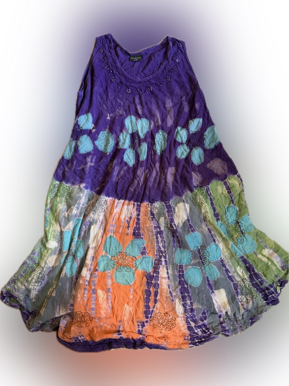 Shiva Fashions Sleeveless Beaded Tie-Dye Floral Dress